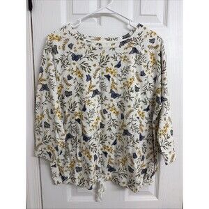 Preswick & Moore Butterfly Floral 3/4 Sleeve Cotton Top Large